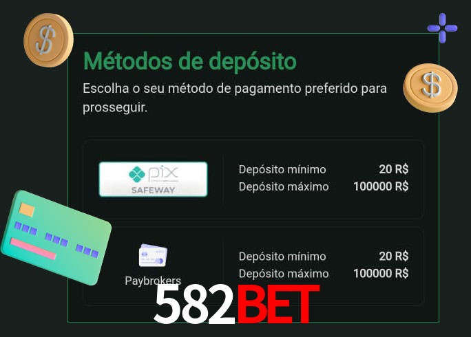 O cassino 582Bet oferece uma grande variedade de métodos de pagamento